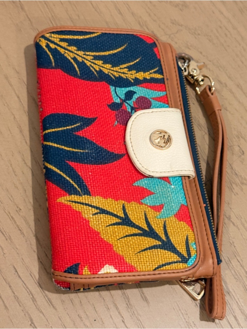 Spartina 449‎ Red Tropical Canvas Wristlet with Tan Trim